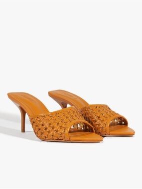 SCHUTZ Orange Woven Open-Toe Mule Heels